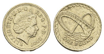 Великобритания 1 фунт 2007 Елизавета II (1952-2022), год-тип KM 1074 никель латунь 4691-834