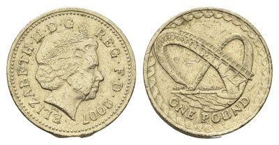 Великобритания 1 фунт 2007 Елизавета II (1952-2022), год-тип KM 1074 никель латунь 4691-834