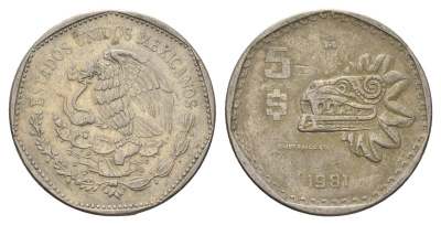 Мексика 5 песо 1981 медно-никель KM 485 медно-никель 4703-125