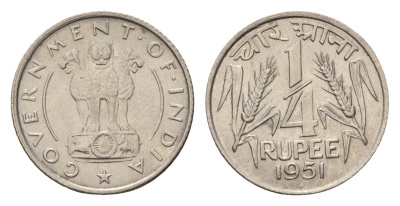 Индия 1/4 рупии 1951 KM 5.1 никель UNC 4687-1234