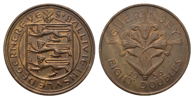 Гернси 8 даблов (дублей) 1956 KM 16 бронза 4593-843
