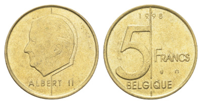 Бельгия 5 франков 1998 Belgique, Альберт II KM 189 алюминиевая бронза 4706-354