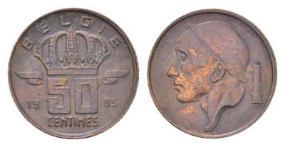 Бельгия 50 сантимов 1985 Belgie, Бодуэн I (1951-1993) KM 149 бронза 4705-269