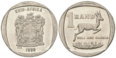 ЮАР 1 ранд 1998 KM 164 медь плакированная медно-никелем aUNC 4611-533