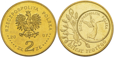 Польша 2 злотых 2007 MW, серия история польского злотого, Ника KM 592 нордик UNC 4676-432