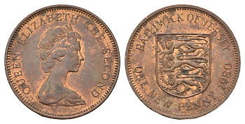 Джерси 1 новый пенни 1980 Елизавета II (1952-2022) KM 30 бронза 4682-518