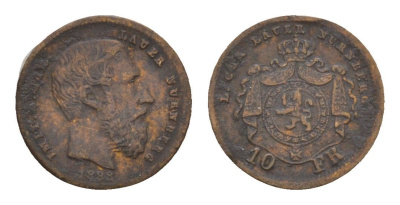 Нюрнберг игровой жетон в 10 франков 1888 диаметр 17 мм, вес 0,56 гр бронза 4651-1229