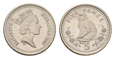 Гибралтар 5 пенсов 1990 KM 22.2 медно-никель UNC 4668-513