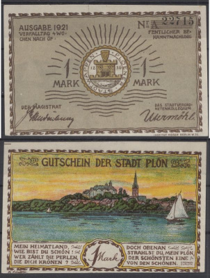 Плён 1 марка ND (1921) DeNG 1064.1 бумага UNC (пресс) 2193-50-2-2