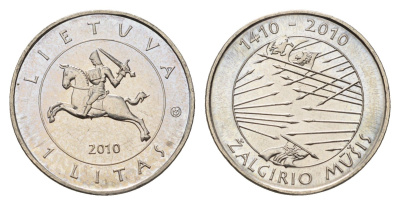 Литва 1 лит 2010 600 лет Грюнвальдской битве KM 172 медно-никель UNC 4695-416