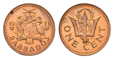 Барбадос 1 цент 1973 сломанный трезубец Британии KM 10 бронза UNC 4649-753