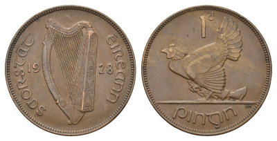 Ирландия 1 пенни 1928 курица с цыплятами KM 3 бронза 4517-321