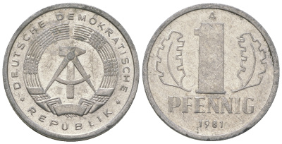 ГДР 1 пфенниг 1981 А KM 8.2 алюминий 4623-418