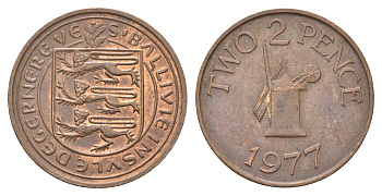 Гернси 2 пенса 1977 Елизавета II (1952-2022), ветряная мельница KM 28 бронза 4703-1112