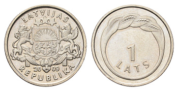 Латвия 1 лат 2009 Кольцо Намейса KM 101 медно-никель UNC 4686-1236
