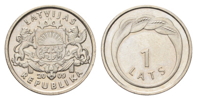 Латвия 1 лат 2009 Кольцо Намейса KM 101 медно-никель UNC 4686-1236