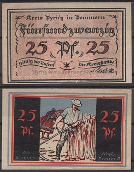Пириц 25 пфеннигов 1921 Grabowski 1082.1b-1/2 бумага UNC (пресс) 2193-53-2-2