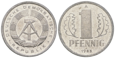 ГДР 1 пфенниг 1983 А KM 8.2 алюминий 4623-443