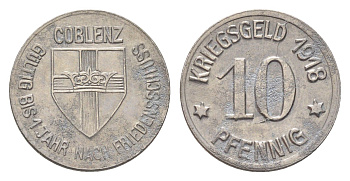 Кобленц 10 пфеннигов 1918 Funck 80.1A, Men05 4526.1, Men18 5727.1 железо 4708-929