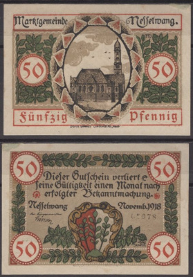 Нессельванг 50 пфеннигов 1918 DeNG 2 N9.4e бумага UNC (пресс) 8612-58-1-2