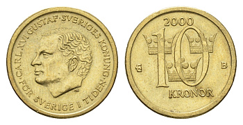 Швеция 10 крон 2000 Карл XVI Густав (1973-) KM 877 нордик aUNC 4656-245