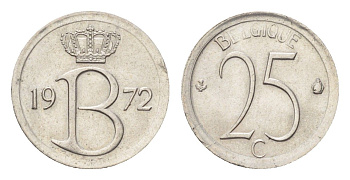 Бельгия 25 сантимов 1972 Belgique, Бодуэн I (1951-1993) KM 153 медно-никель 4705-341