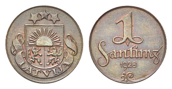 Латвия 1 сантим 1928 KM 1 бронза aUNC 4044-543