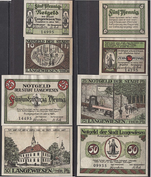 Лангевизен полный набор из 3 нотгельдов (5, 10, 25 и 50 пфеннигов) 1921 Grabowski 772.1 бумага aUNC 2193-7-4-2