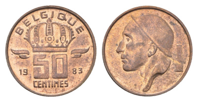 Бельгия 50 сантимов 1983 Belgique, Бодуэн I (1951-1993) KM 148 бронза UNC 4705-233