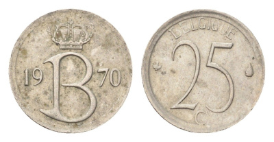 Бельгия 25 сантимов 1970 Belgique, Бодуэн I (1951-1993) KM 153 медно-никель 4705-333