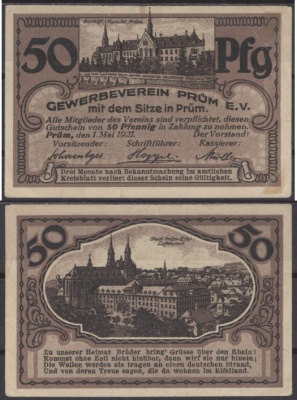 Прюм 50 пфеннигов ND (1921) DeNG 1 1078.1-1/2 бумага 8595-4-3-1