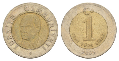 Турция 1 лира 2005 Кемаль Ататюрк KM 1169 биметалл 4650-653
