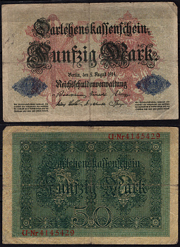 Германия 50 марок 1914 Pick 49 b бумага 6293-20-2-1