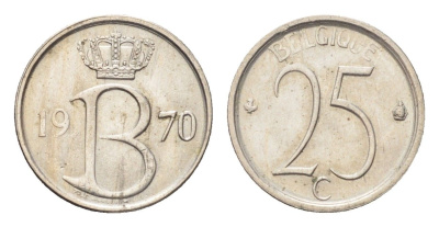 Бельгия 25 сантимов 1970 Belgique KM 153 медно-никель 4702-1044