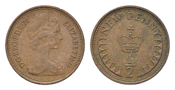 Великобритания 1/2 пенни 1974 Елизавета II (1952-2022) KM 914, Spink 4239 бронза 4708-342