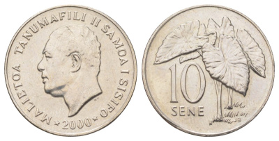 Самоа 10 сене 2000 Малиетоа Танумафили II (1962-2010) KM 15 медно-никель UNC 4624-144