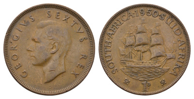 ЮАР 1 пенни 1950 Георг VI (1936-1952) KM 34.1 бронза 4692-233
