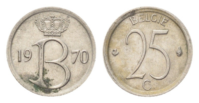 Бельгия 25 сантимов 1970 Belgie, Бодуэн I (1951-1993) KM 154 медно-никель 4705-353