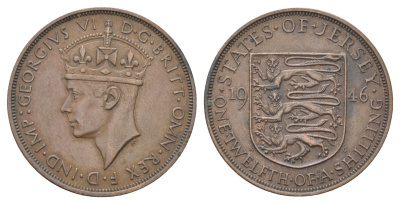 Джерси 1/12 шиллинга 1946 Георг VI (1936-1952) KM 18 бронза 4692-934
