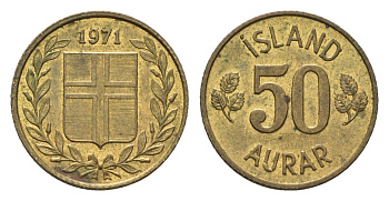 Исландия 50 эйре 1971 KM 17 никель латунь UNC 4696-355
