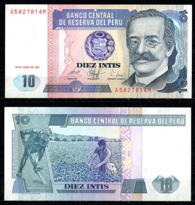 Перу 10 инти 1987 Pick 129 бумага UNC (пресс) 6294-38-3-2