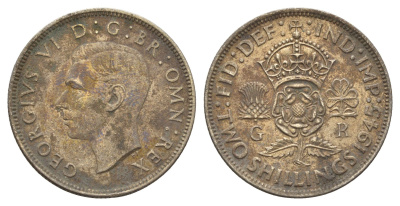 Великобритания 2 шиллинга (флорин) 1945 Георг VI (1936-1952) KM 855, Spink 4081 серебро 4699-543