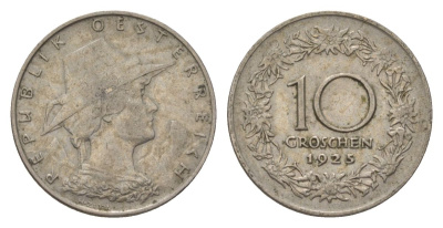 Австрия 10 грошей 1925 KM 2838 медно-никель 4627-754