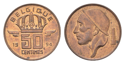Бельгия 50 сантимов 1994 Belgique, Бодуэн I (1951-1993) KM 148 бронза 4705-237