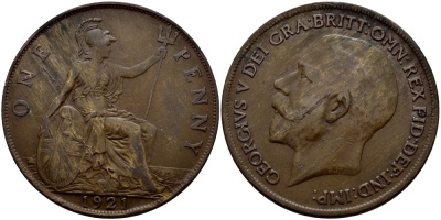 Великобритания 1 пенни 1921 Георг V (1910-1936) KM 810, Spink 4051 бронза 4389-742