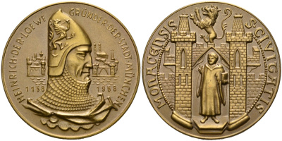 Бавария медаль 1958 800 лет Мюнхену (1158-1958), Генриз - лев, диаметр 38,4 мм. бронза 00-00