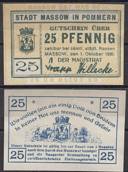 Массов 25 пфеннигов 1920 DeNG 2 M18.1b бумага UNC (пресс) 8613-58-1-2