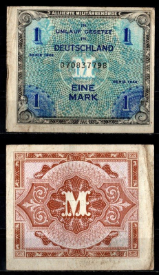 Германия, оккупация союзниками 1 марка 1944 Pick 192 a бумага 8615-34-1-2