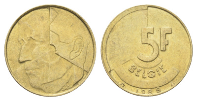Бельгия 5 франков 1988 Belgie, Бодуэн I (1951-1993) KM 164 медь алюминий никель 4706-333