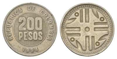 Колумбия 200 песо 1994 KM 287 медь цинк никель 4698-226